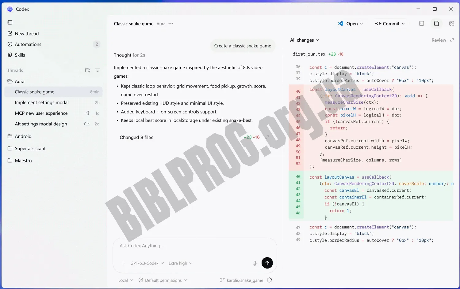 Скриншот Codex (OpenAI)