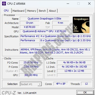 Скриншот CPU-Z ARM64