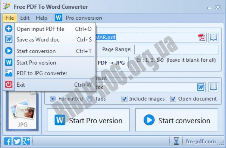 Скриншот Free PDF To Word Converter